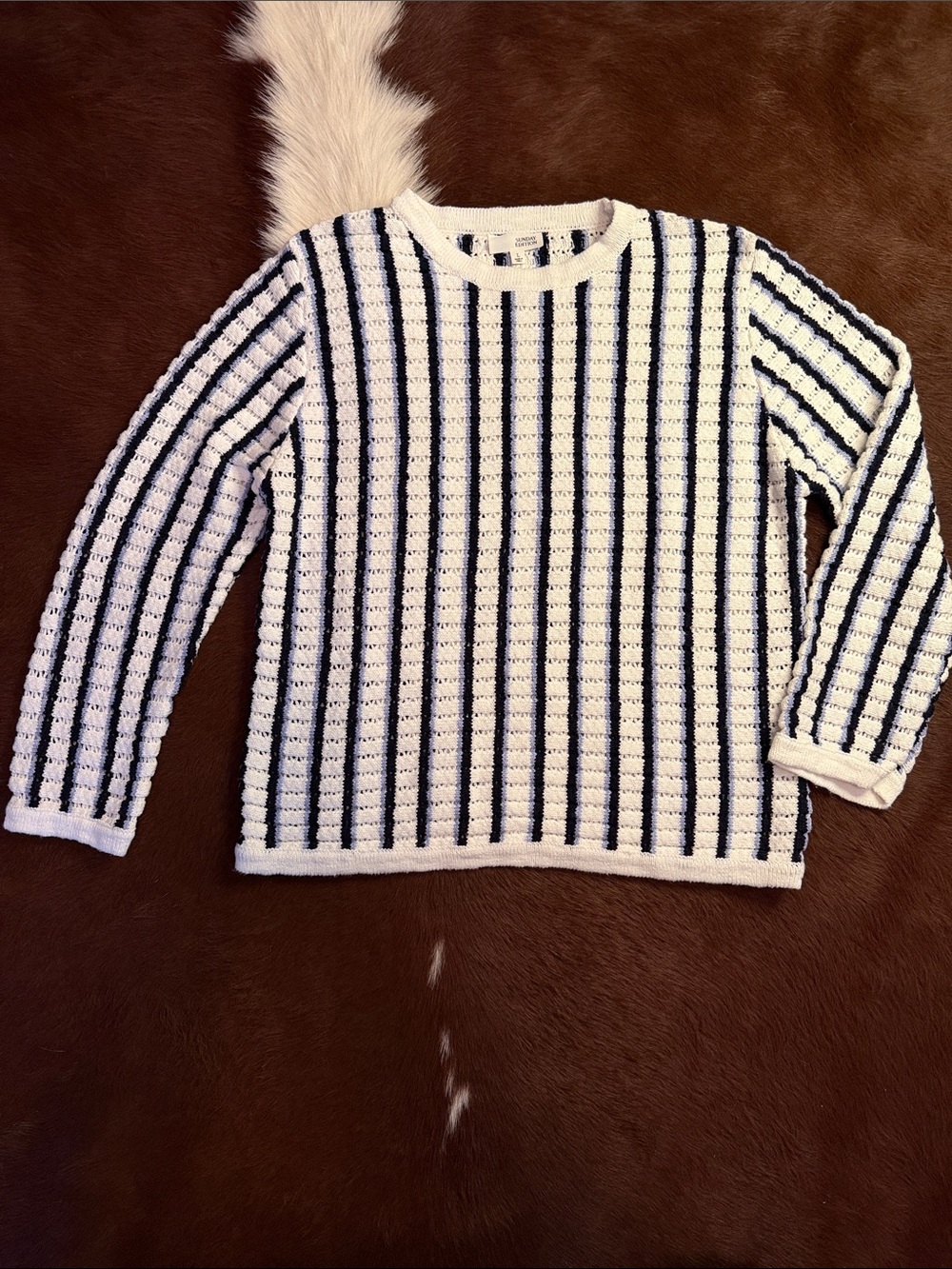 Women’s Cream and Navy Striped Knit Sweater